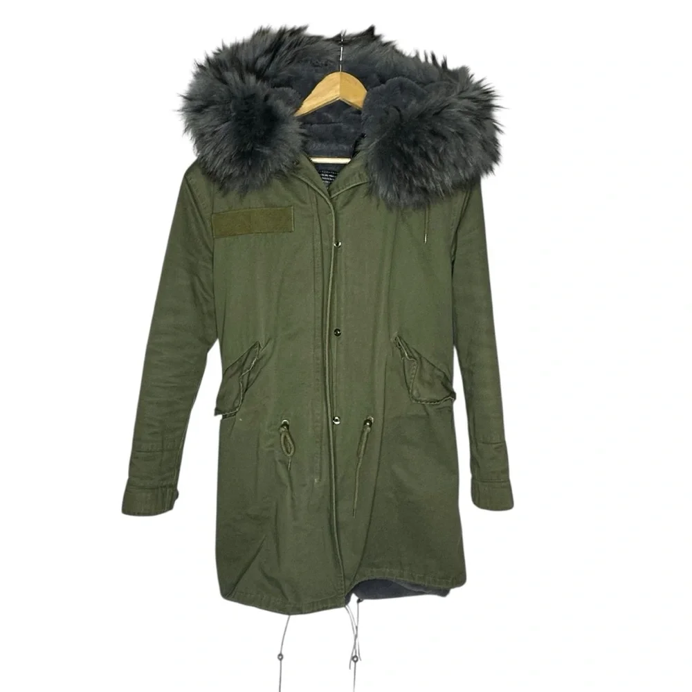 STUNNING MaoMaoKong Military Fur Parka green/purple S